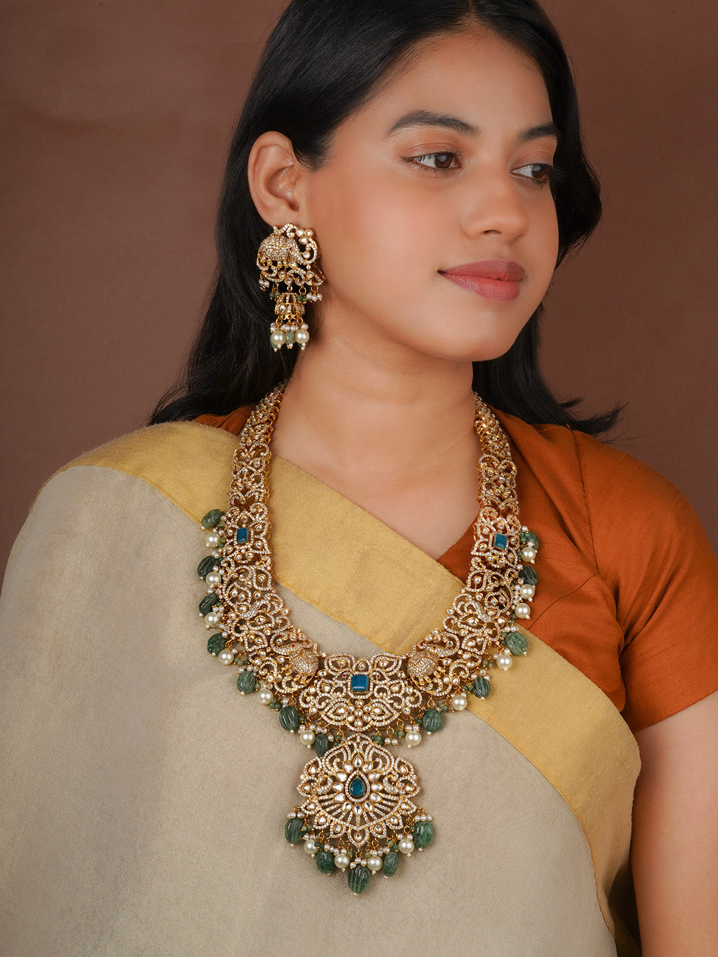 Blue Color Gold Plated Faux Polki Necklace Set - PK-S306BL