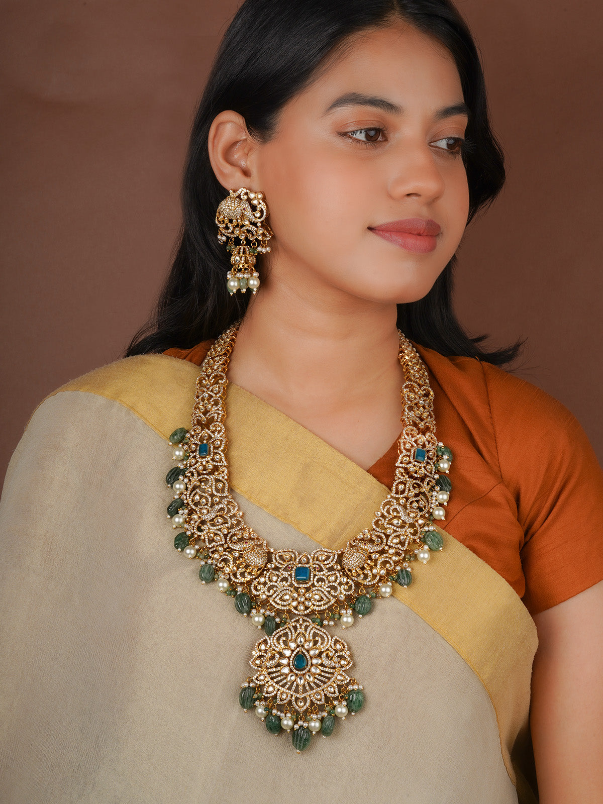 Blue Color Gold Plated Faux Polki Necklace Set - PK-S306BL