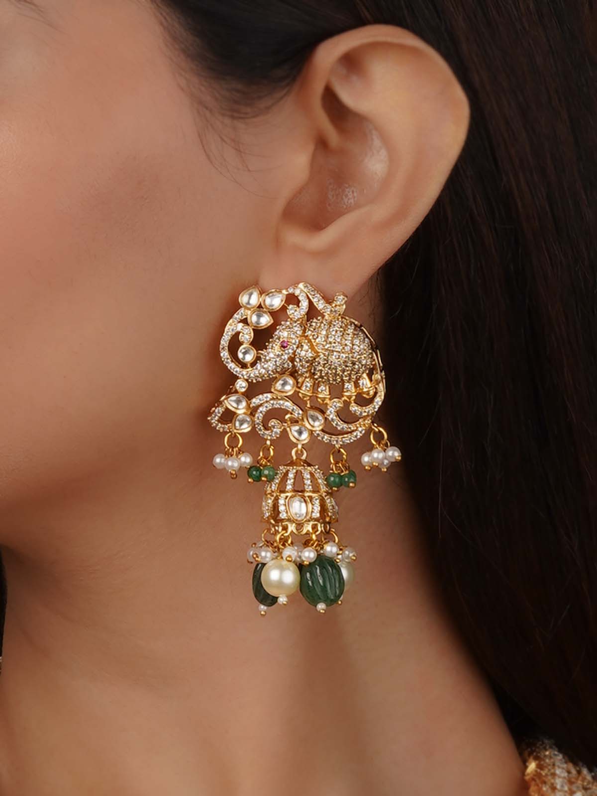 Green Color Gold Plated Faux Polki Necklace Set - PK-S306GR