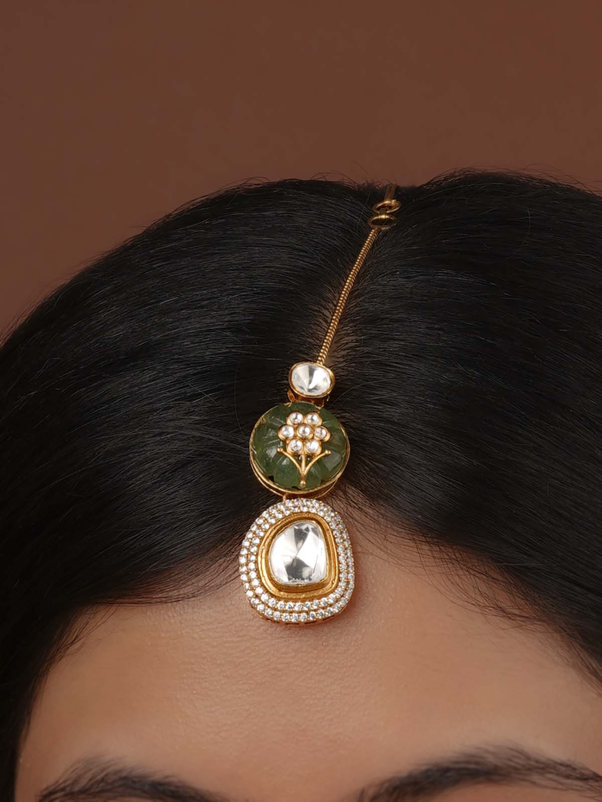 Green Color Gold Plated Faux Polki Bridal Necklace Set - PK-S323WGR