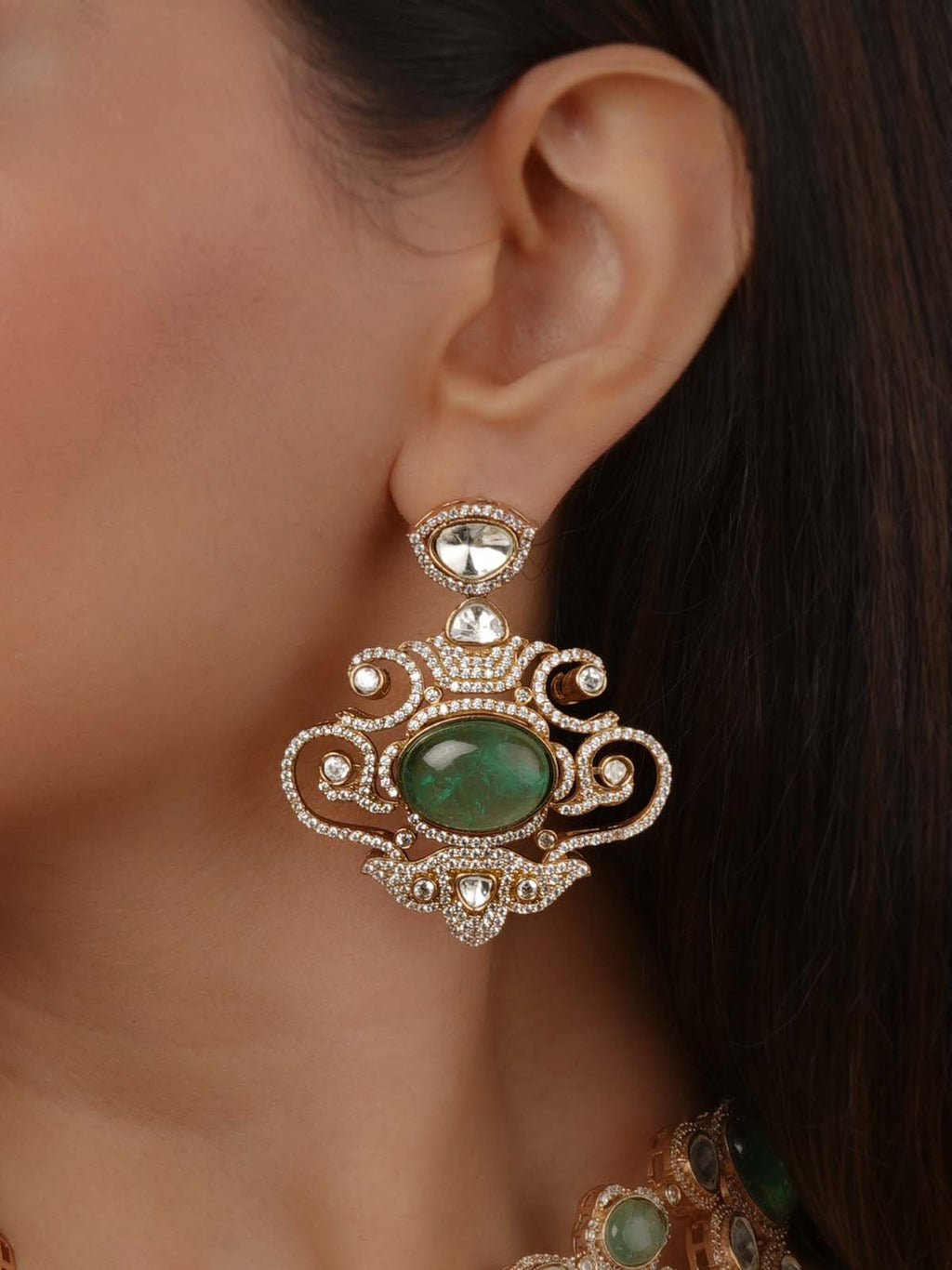 Green Color Gold Plated Faux Polki Necklace Set - PK-S324WGR