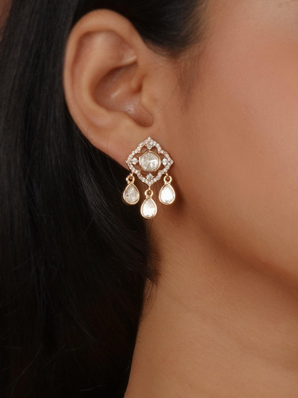 Gold Plated Faux Polki Necklace Set - PK-S400