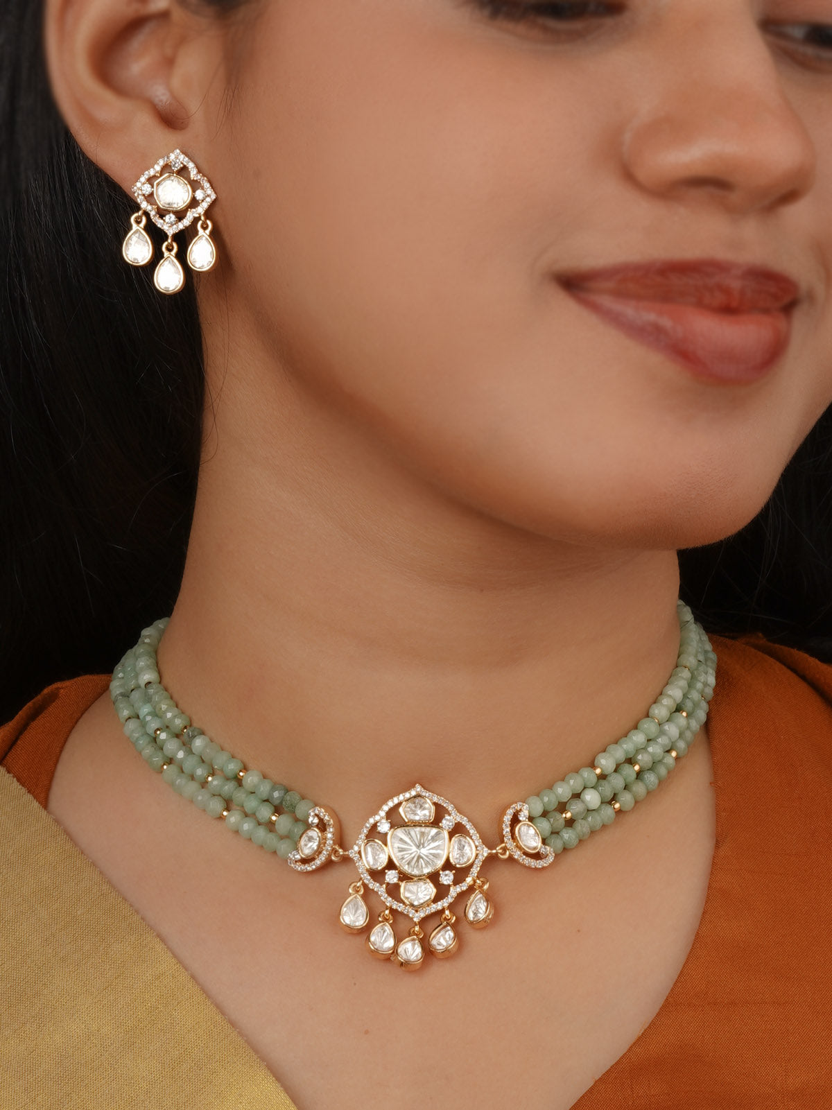 Gold Plated Faux Polki Necklace Set - PK-S400