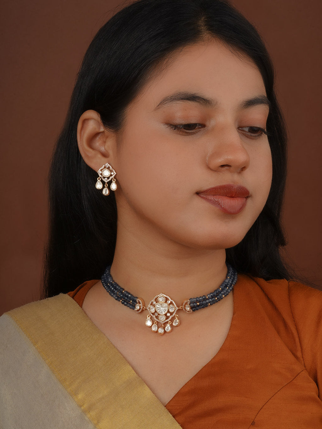 Gold Plated Faux Polki Necklace Set - PK-S400