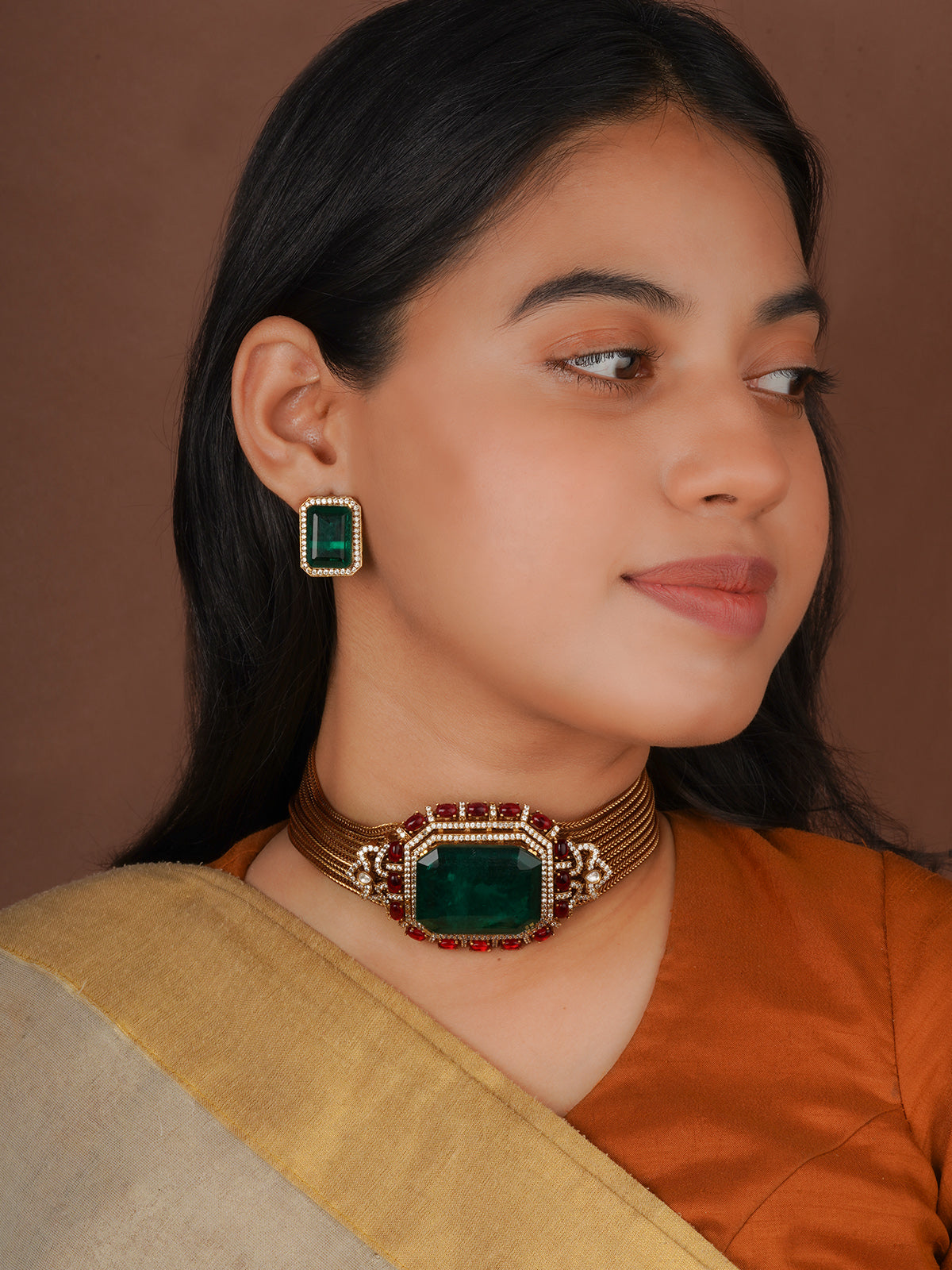 Multicolor Gold Plated Faux Polki Necklace Set - PK-S428GR