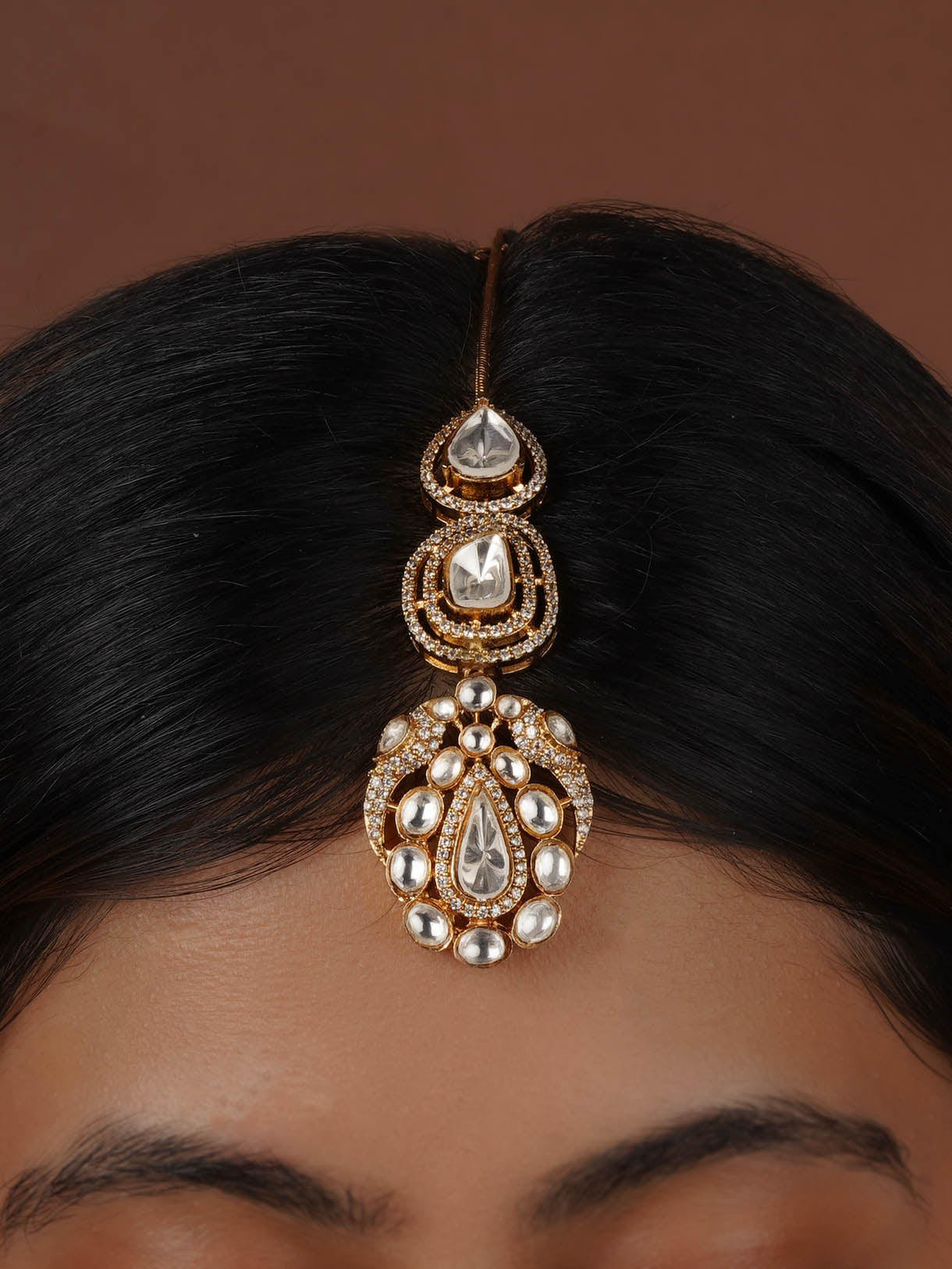 White Color Gold Plated Faux Polki Maangteeka - PK-T45