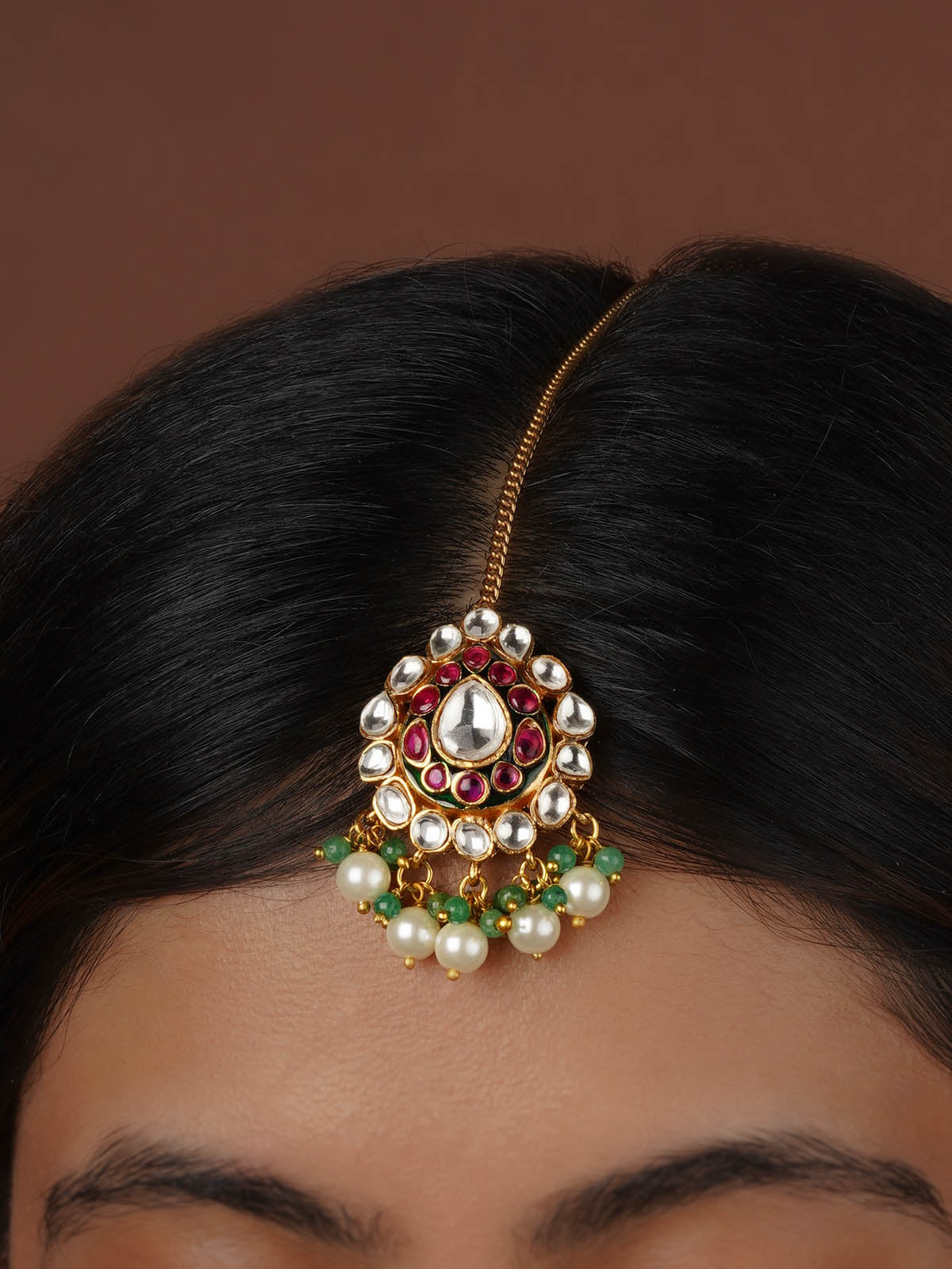 Multicolor Gold Plated Faux Polki Maangteeka - PK-T47