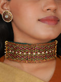 Multicolor Gold Plated Thappa Jadau Kundan Necklace Set - TJ-S202M