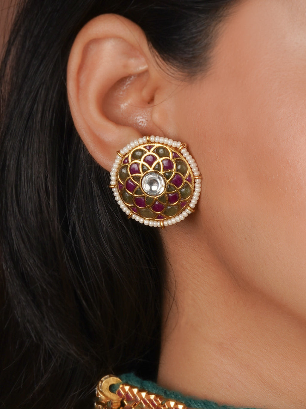 Multicolor Gold Plated Thappa Jadau Kundan Necklace Set - TJ-S202M