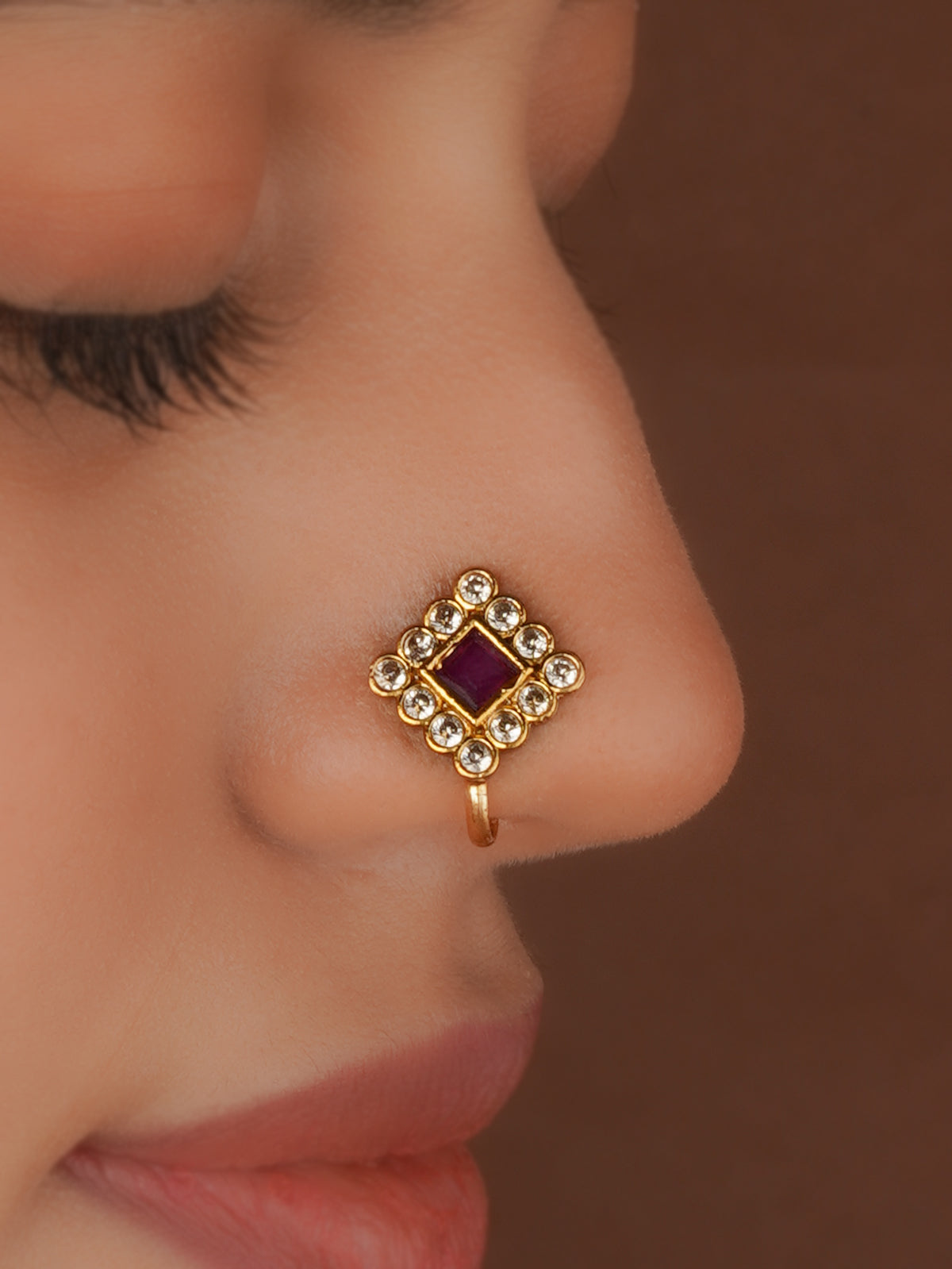 Pink Color Gold Plated Temple Nosepin - TMPNTH30A