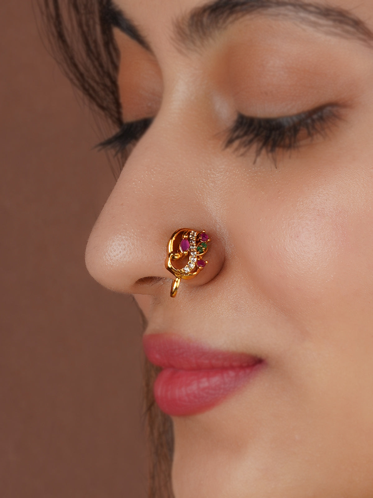 Multicolor Gold Plated Temple Nosepin - TMPNTH45