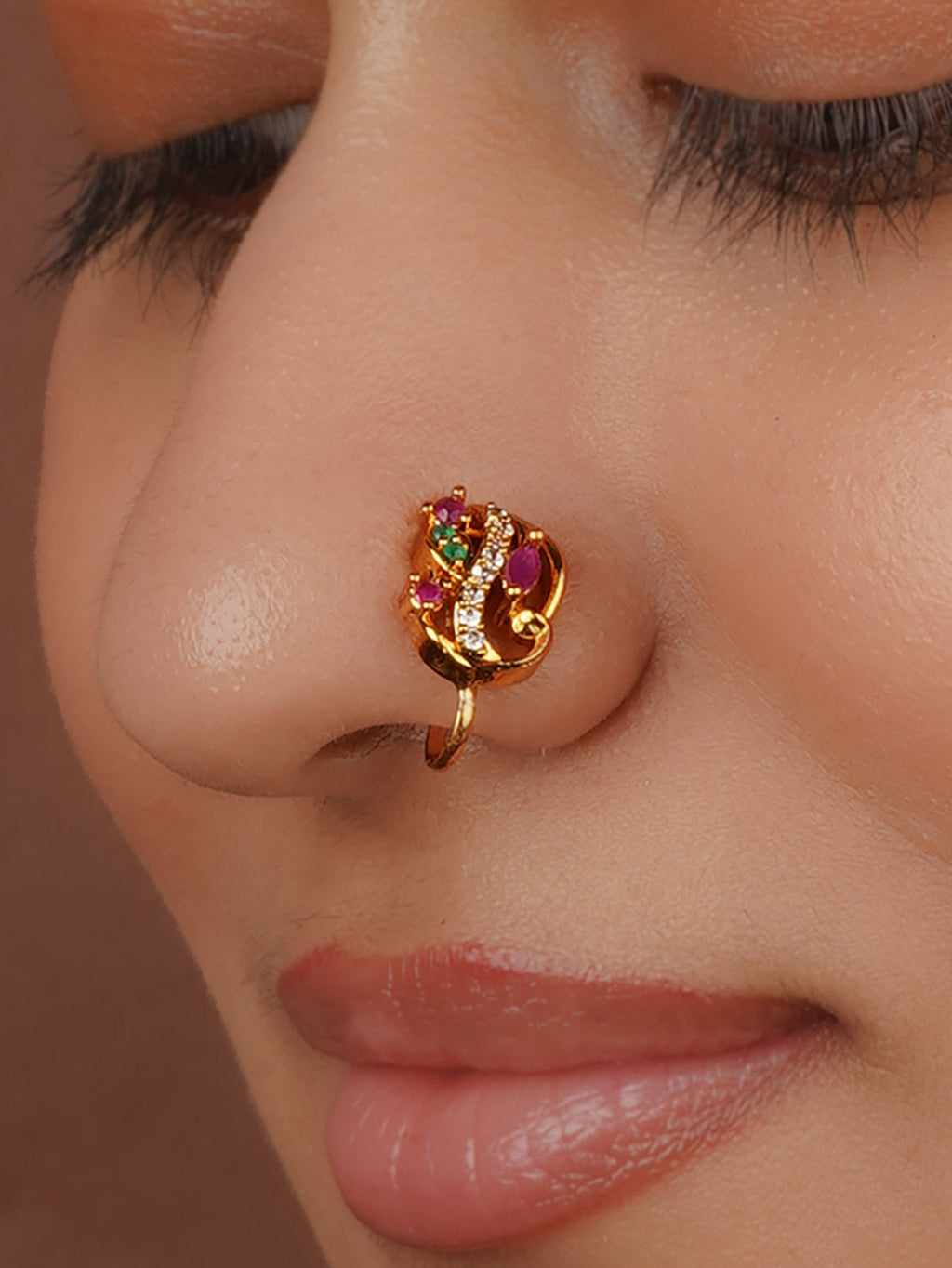 Multicolor Gold Plated Temple Nosepin - TMPNTH45