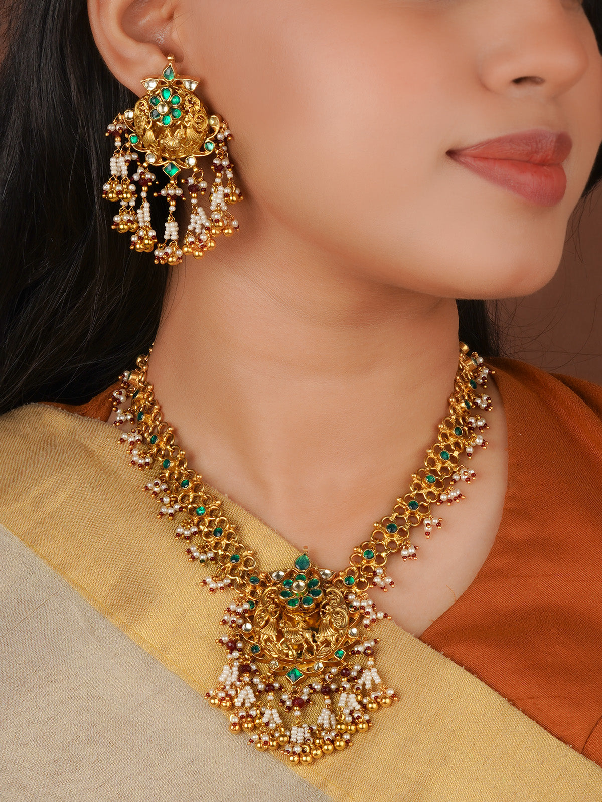 Gold Plated Temple Necklace Set - TMPSET1120