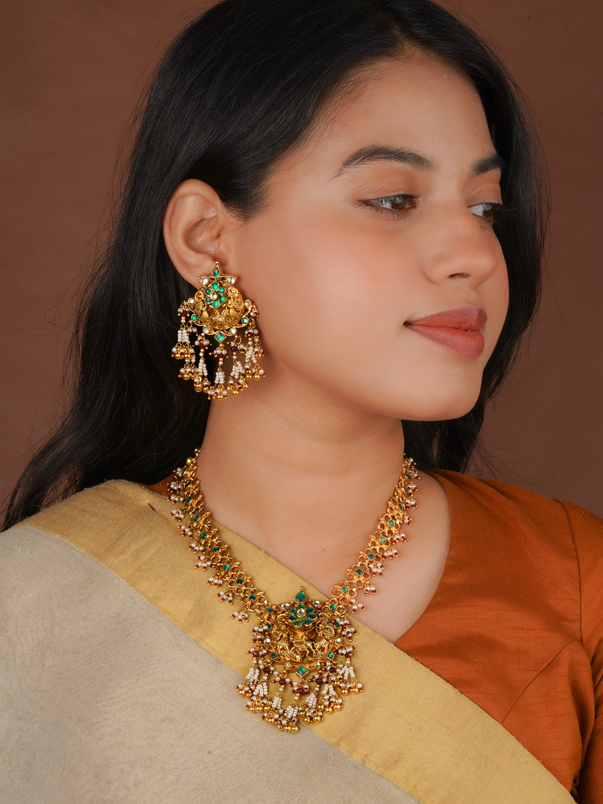 Gold Plated Temple Necklace Set - TMPSET1120
