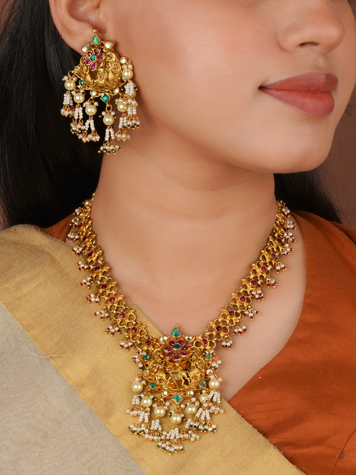Gold Plated Temple Necklace Set - TMPSET1120
