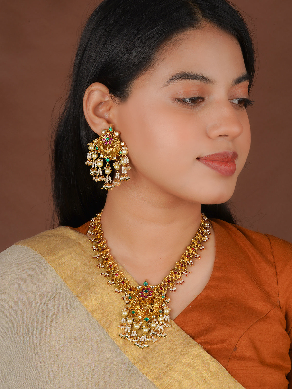 Gold Plated Temple Necklace Set - TMPSET1120