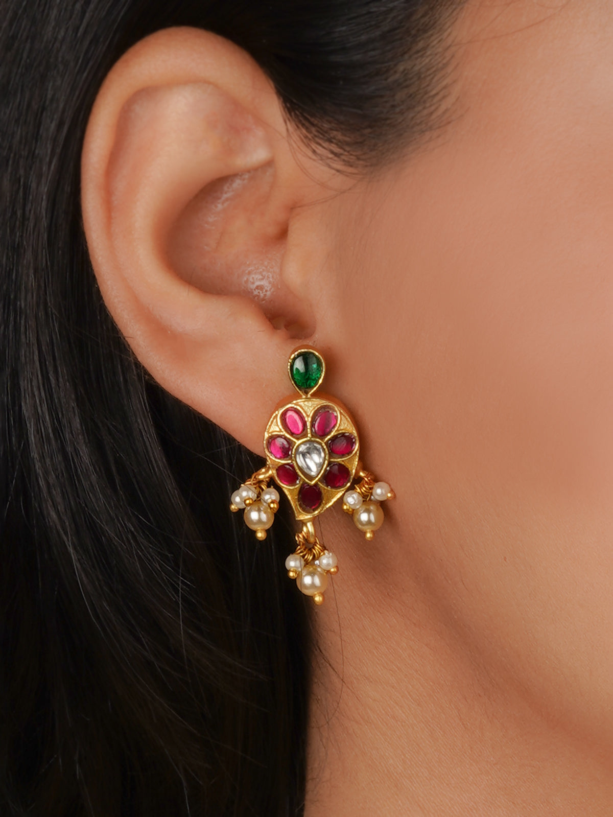 Multicolor Gold Plated Temple Necklace Set - TMPSET198MB