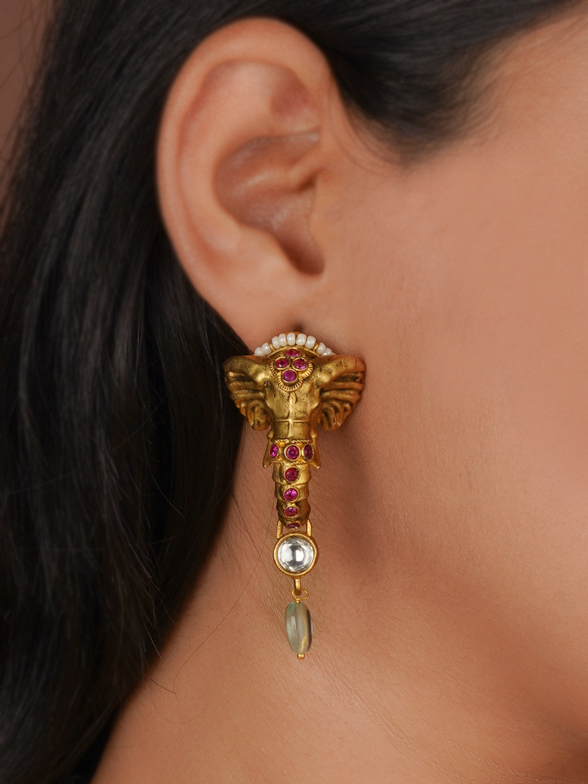 Pink Color Gold Plated Temple Necklace Set - TMPSET249